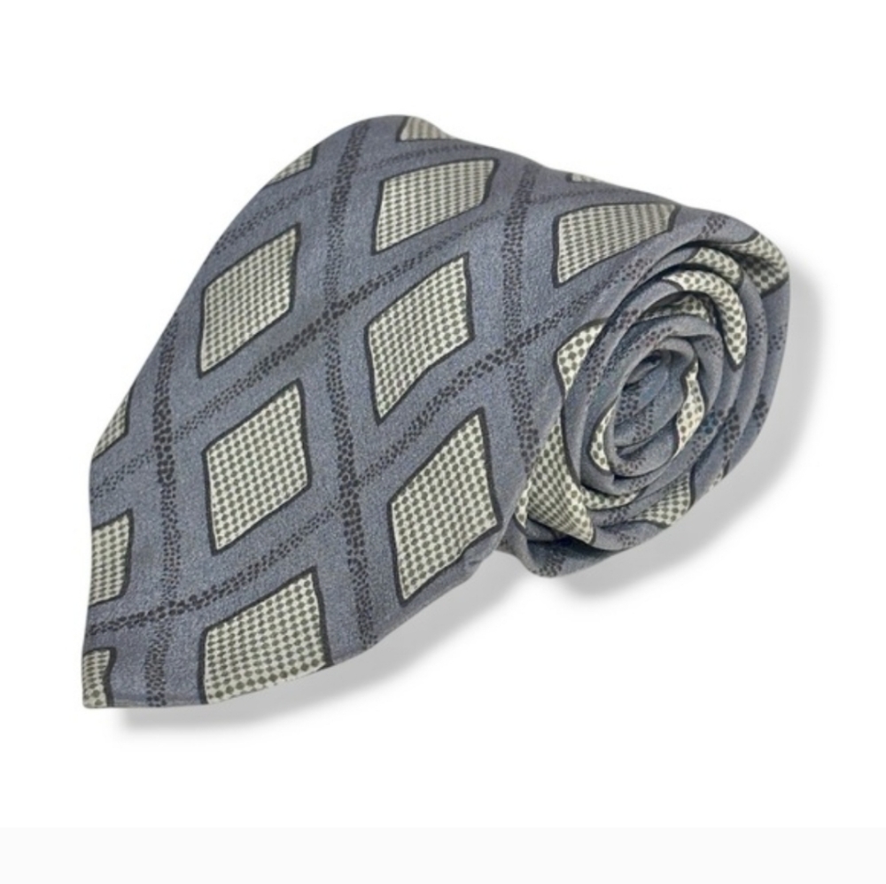 GIORGIO ARMANI Grey Silk Tie Abstract Diamond Pattern VINTAGE